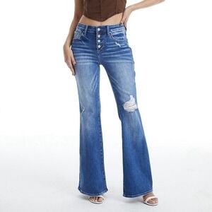 Bayeas Jeans Womens Size 28‎ (28x31) Blue High Rise Flare Leg Denim Buttonfly